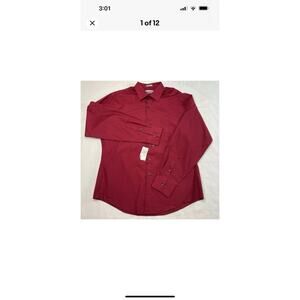 Van Heusen Fitted Poplin Dress Shirt Men's Long Sleeve Red Wrinkle Free Large